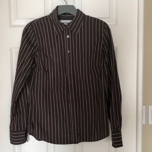 Old Navy Brown Striped Button Down Tapered Shirt Size M